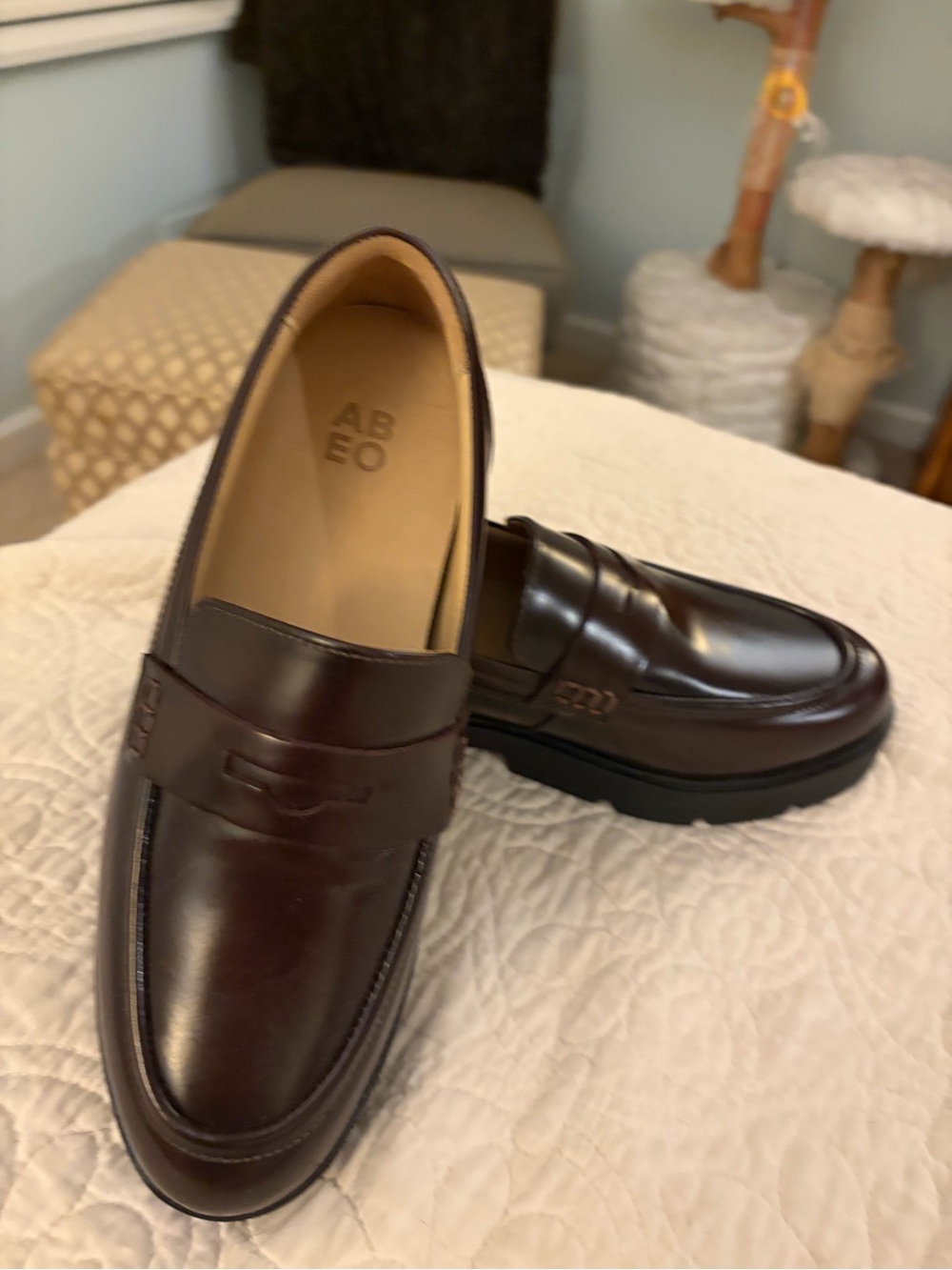 Abeo Women's Burgundy Brown Leather Penny Loafers